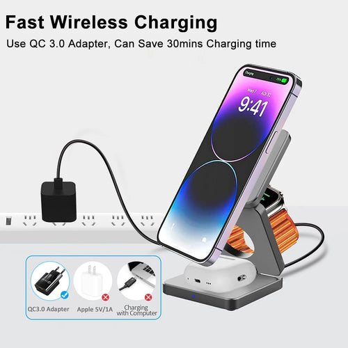 3 in 1 Wireless Charger for Iphone 16 15 Pro 14 13 12 Apple Watch Airpods Magsafe Iphone Charger Stand Fast Wireless Charging
