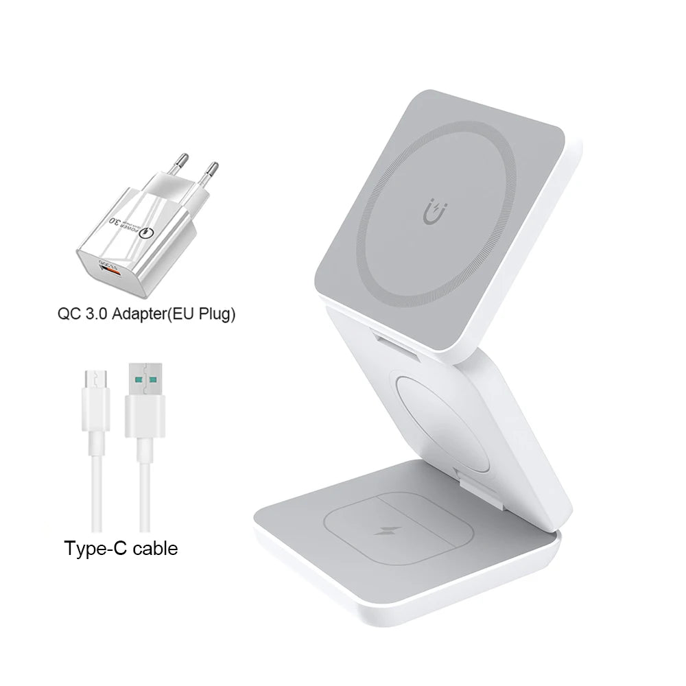 3 in 1 Wireless Charger for Iphone 16 15 Pro 14 13 12 Apple Watch Airpods Magsafe Iphone Charger Stand Fast Wireless Charging