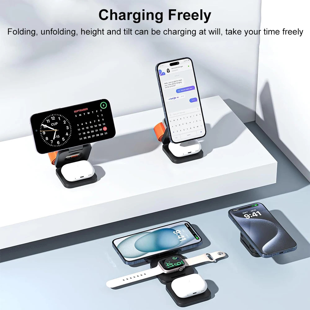 3 in 1 Wireless Charger for Iphone 16 15 Pro 14 13 12 Apple Watch Airpods Magsafe Iphone Charger Stand Fast Wireless Charging